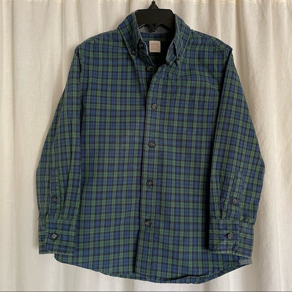 Crewcuts boys plaid blue and green button down shirt size 4/5